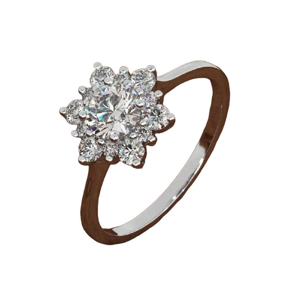 925 Silver Plated Snowflake Ring – White Cubic Zirconia Cluster